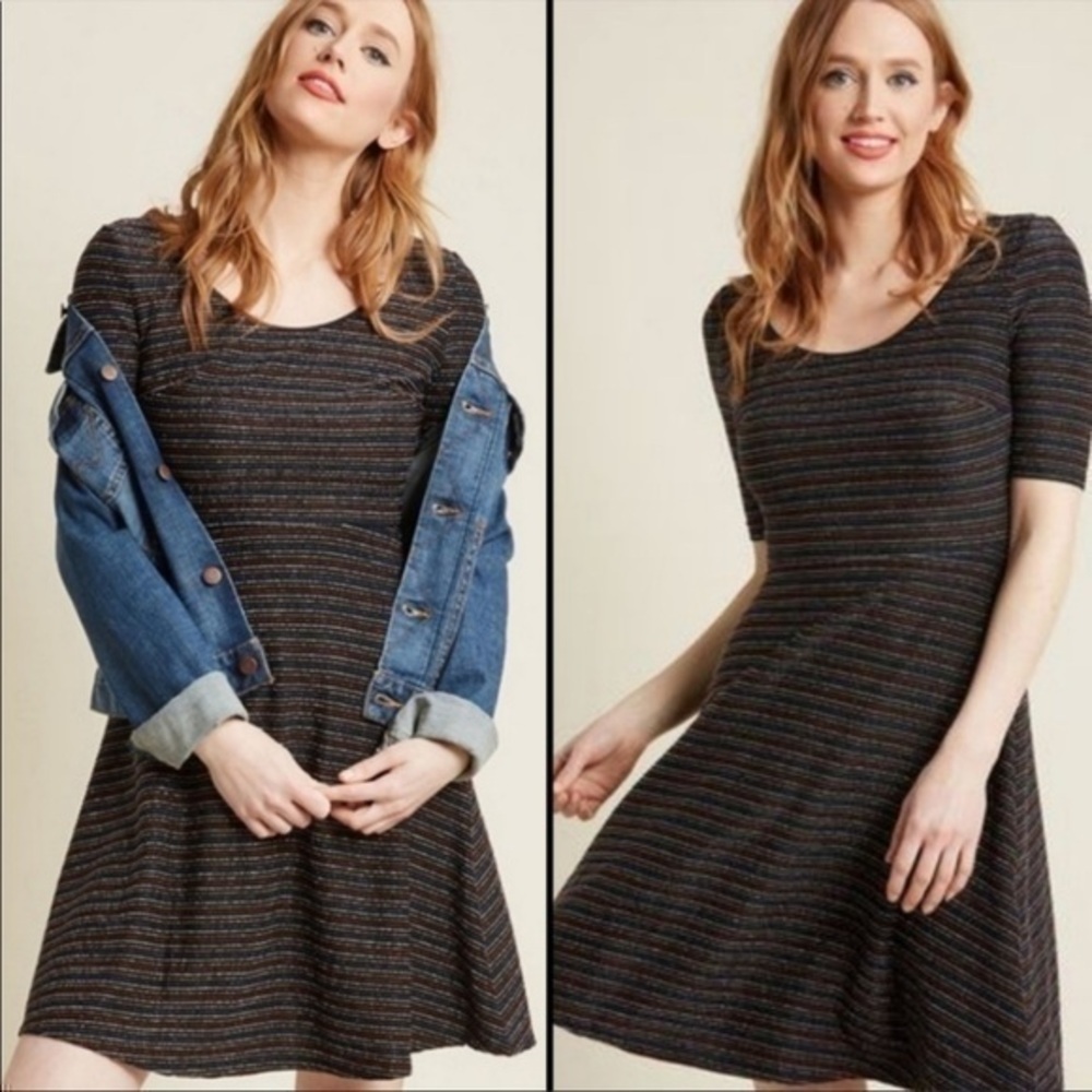 Modcloth Multi-color Sparkle Striped A-line Dress